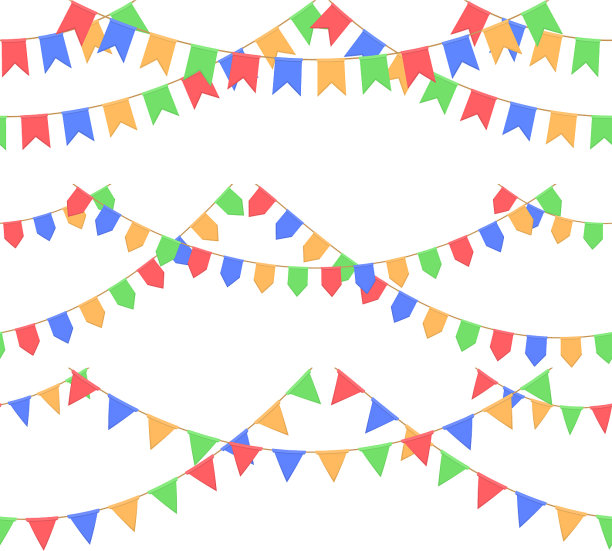 花环上挂着红色的庆祝旗帜图片下载