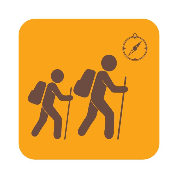 带有指南针图标的徒步旅行者图片下载