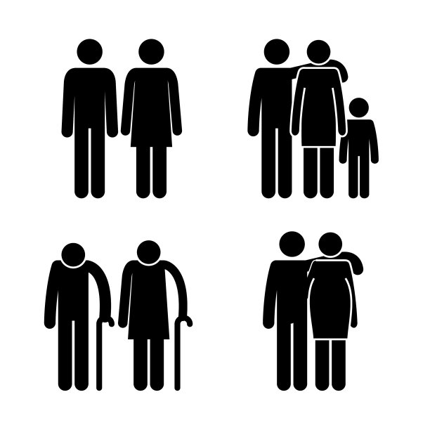 一组家庭成员的剪影图片下载