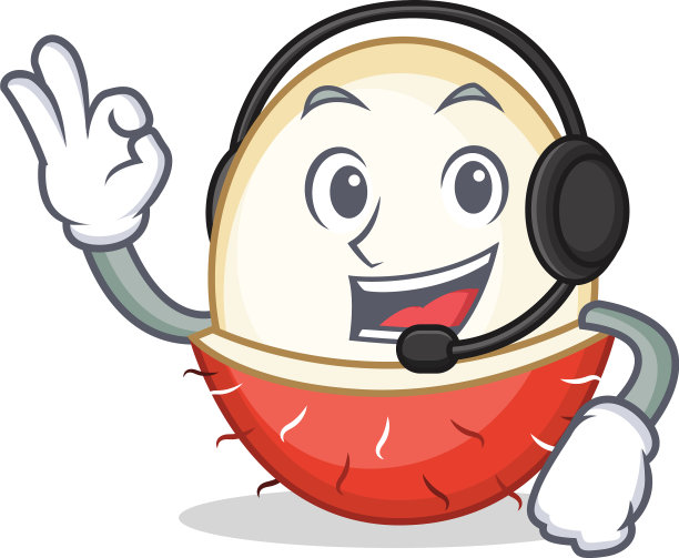 带有耳机的红毛丹吉祥物卡通风格图片下载