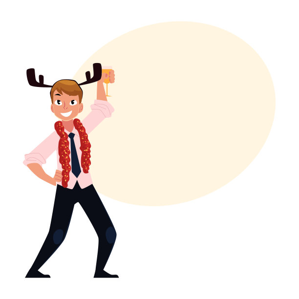 戴着驯鹿角的人在公司里玩得很开心图片下载