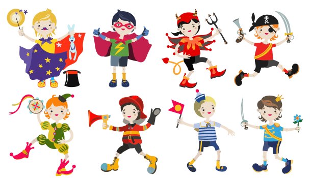 穿着狂欢节服装的男孩们的有趣形象图片下载