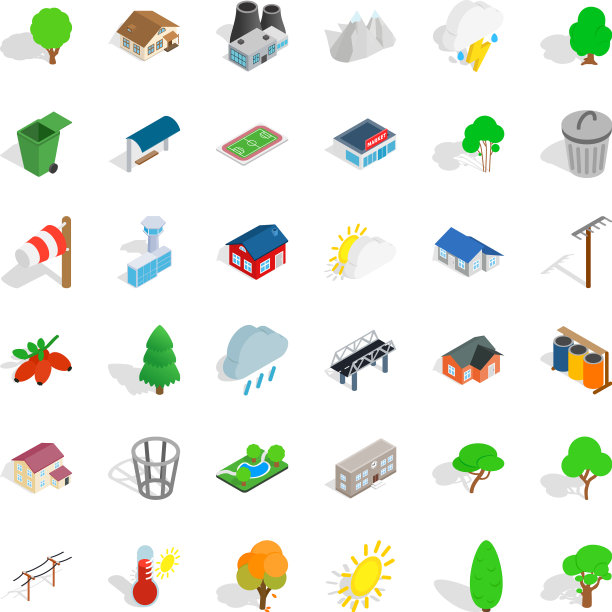 家花园图标设置等距风格图片下载