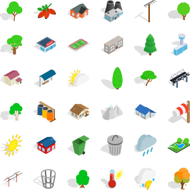 厨房花园图标设置等距风格图片下载