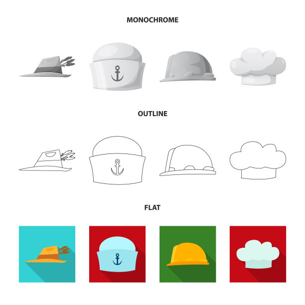 孤立对象的头饰和帽子标志集图片下载