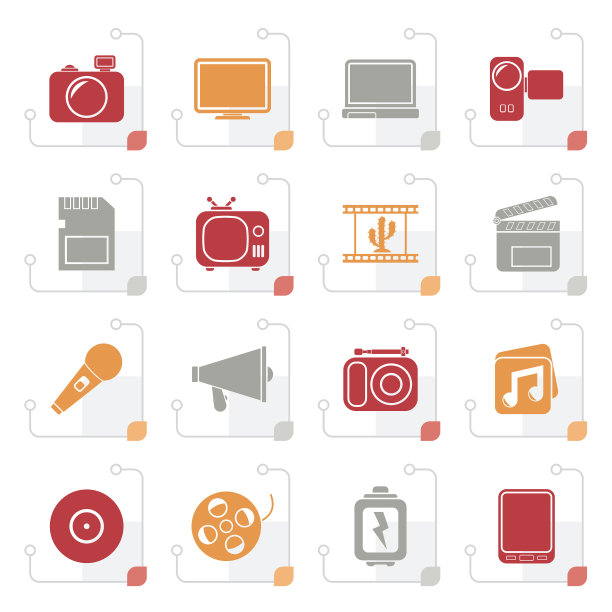 程式化的多媒体和技术图标图片下载