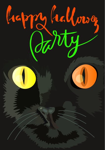 万圣节黑猫和彩色眼睛万圣节图片下载