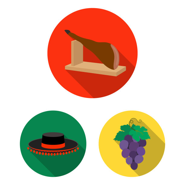 西班牙国家平面图标集合图片下载