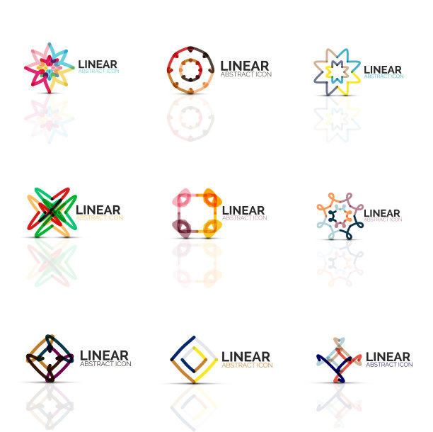 一组抽象的花或星形的极简线性图片下载