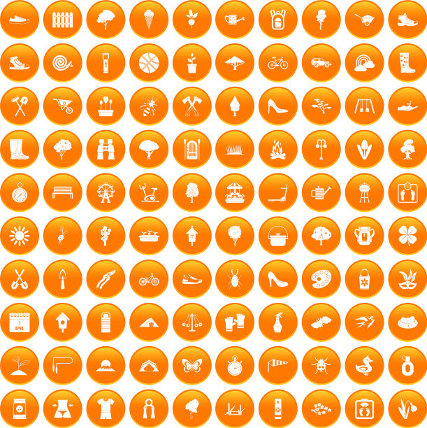 100个弹簧图标设置为橙色图片下载