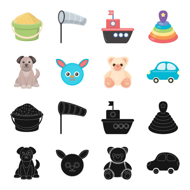 儿童玩具黑色卡通图标集合图片下载