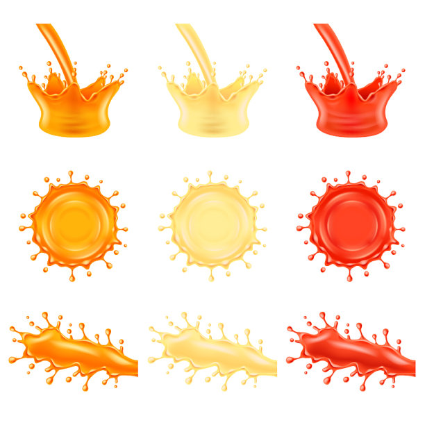 果汁喷溅3d照片逼真的设置图片下载
