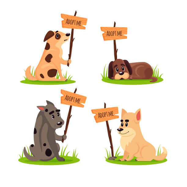 一组流浪狗与海报领养图片下载