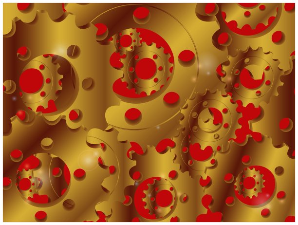 红色背景上的金色金属齿轮图片下载