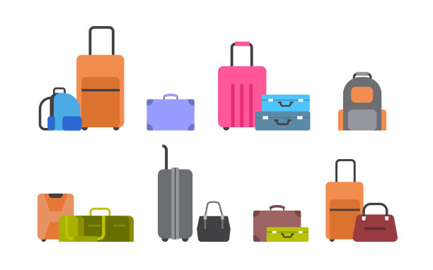 手提箱，袋子和背包一套图标图片下载