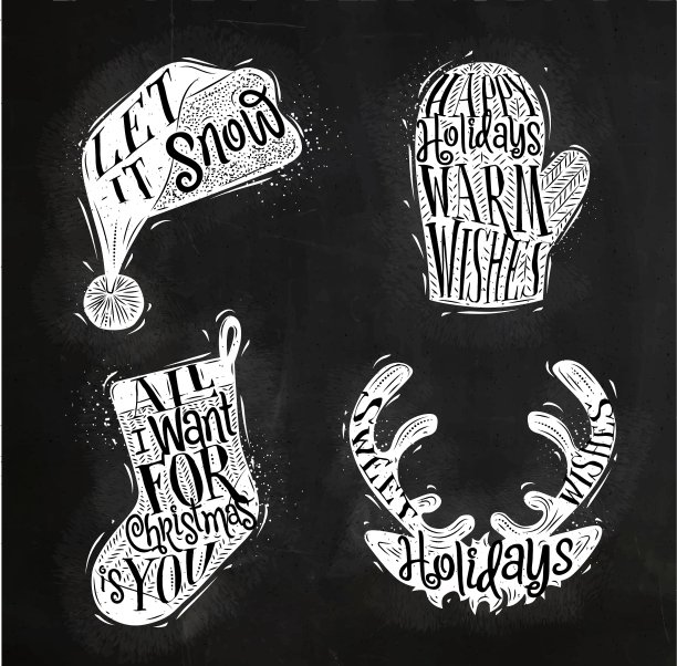 圣诞剪影帽子粉笔图片下载