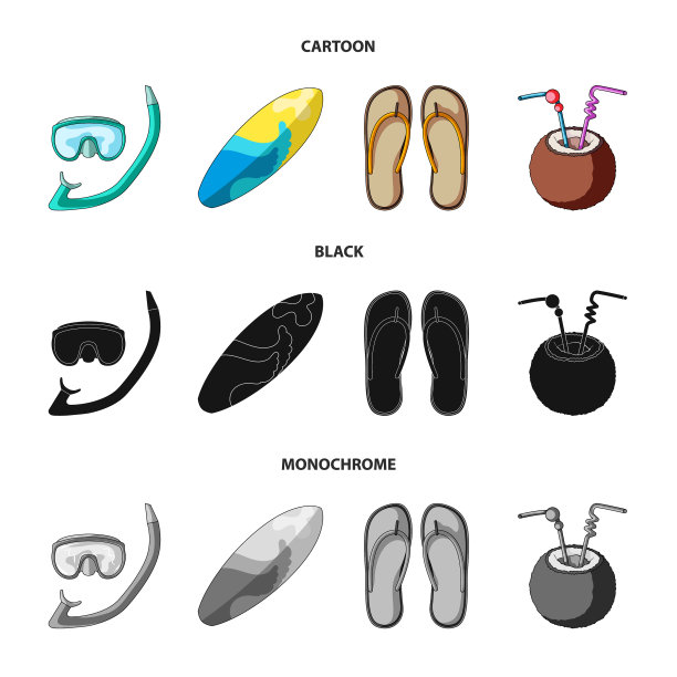 潜水冲浪鸡尾酒夏季度假集图片下载