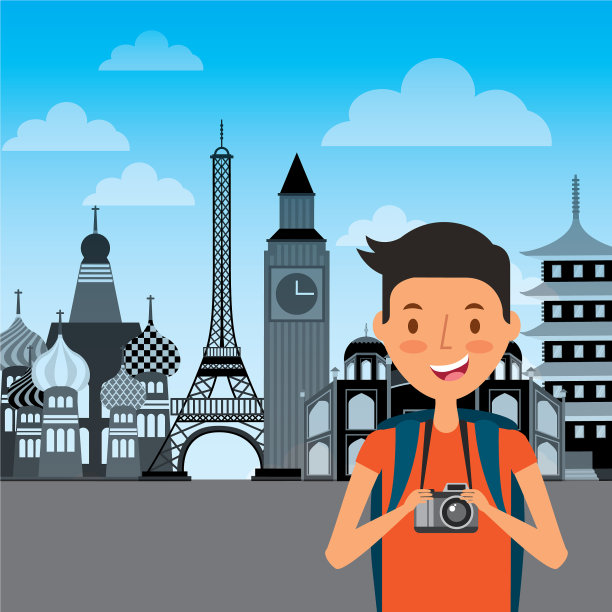 带着相机和不同纪念物的旅行者图片下载