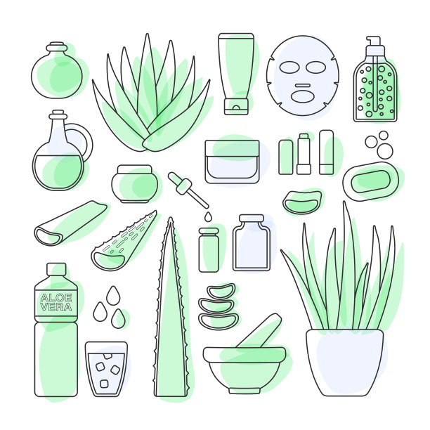 细线图标集-芦荟植物和产品图片下载