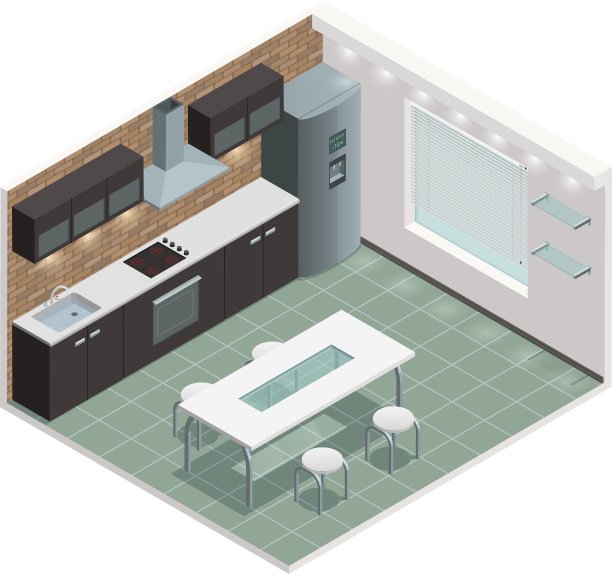 现代厨房等距视图图像图片下载