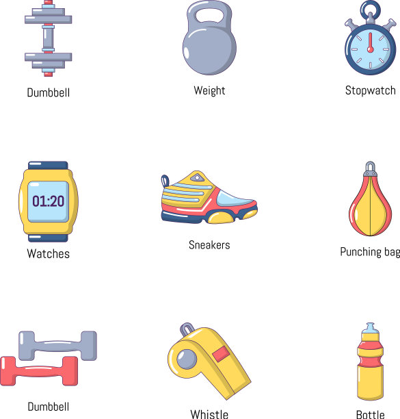 健身室图标设置平面风格图片下载