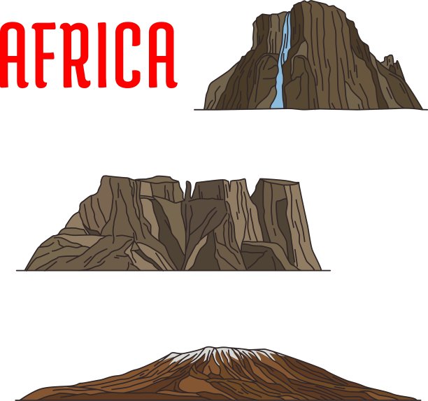 非洲的自然旅游地标标志细线图片下载