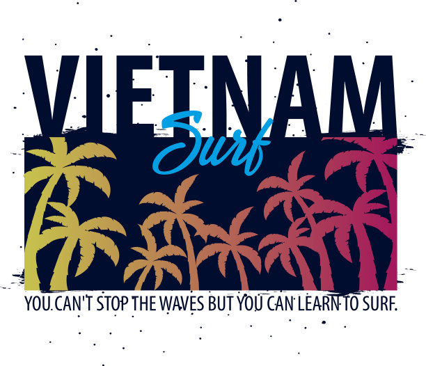 越南冲浪图形与手掌t恤设计图片下载