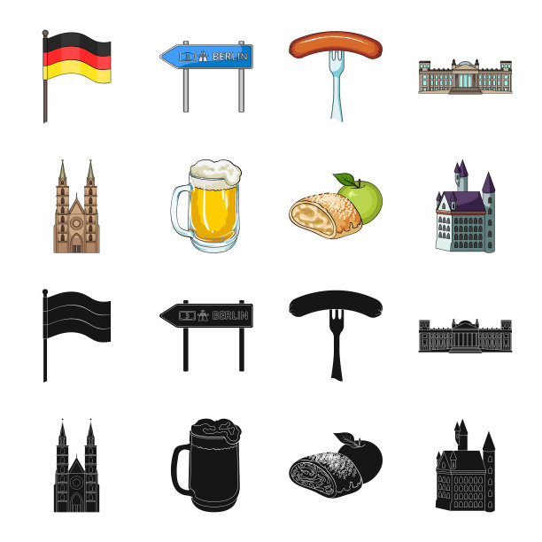 国家德国黑色卡通图标设置图片下载