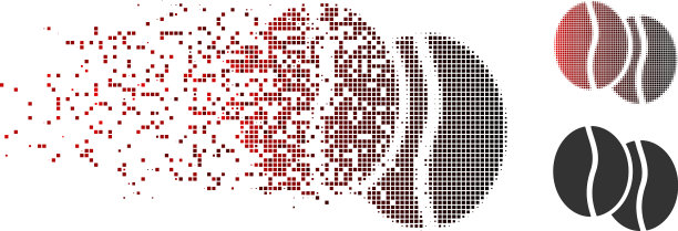 灰尘像素半色调的咖啡豆图标图片下载