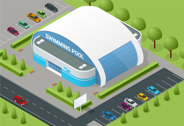 等距的现代建筑游泳图片下载