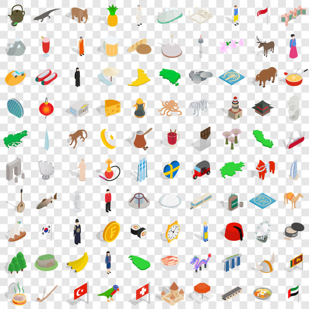 100世界巡演图标设置等距3d风格图片下载