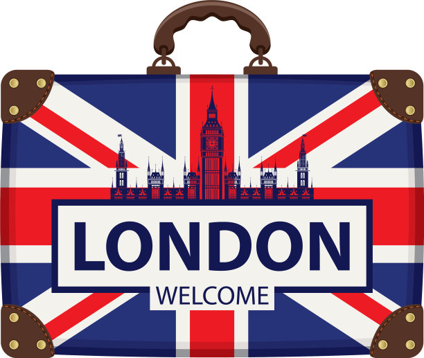 印有英国国旗和大本钟的旅行箱图片下载