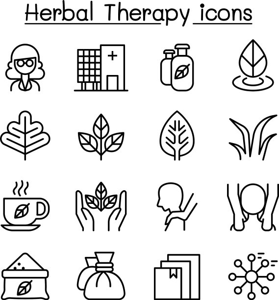 细线风格的草药疗法Spa图标集图片下载