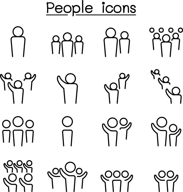 人物图标设置在细线风格图片下载