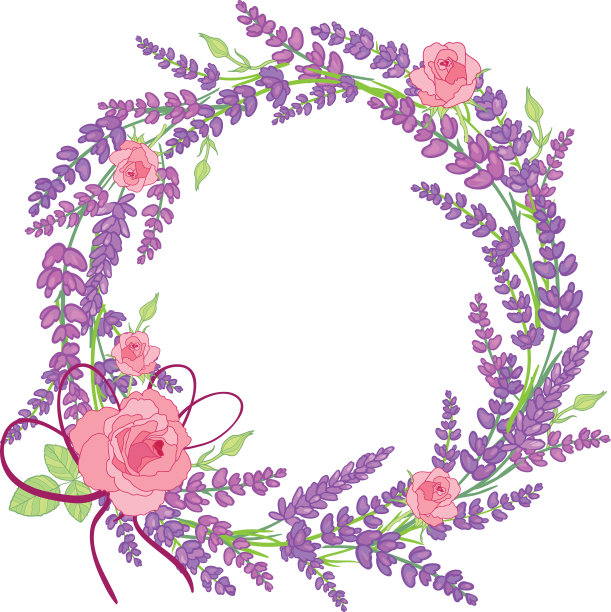 玫瑰和薰衣草花圈装饰布置图片下载