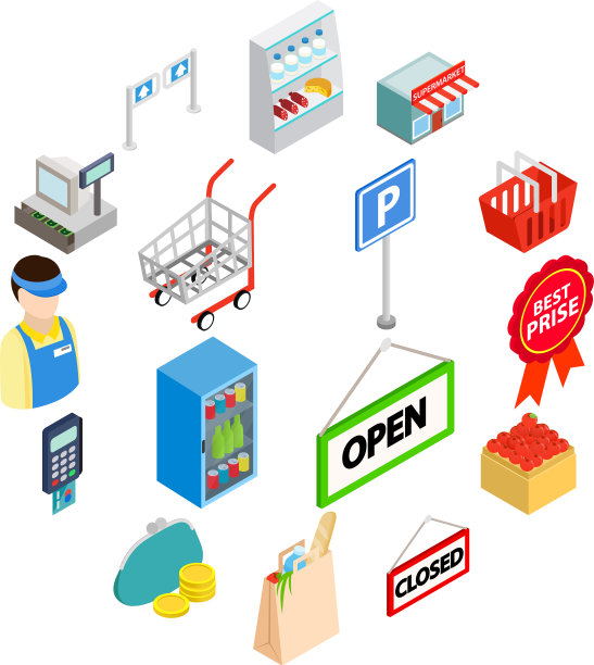 超市图标设置等距3d风格图片下载