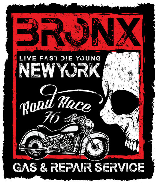 复古摩托车骷髅海报t恤设计图片下载
