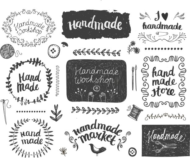 一套手绘涂鸦框架徽章图片下载