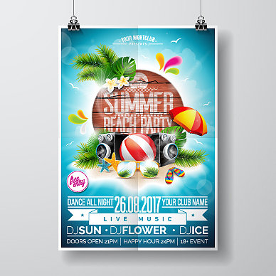 夏日海滩派对传单设计图片下载