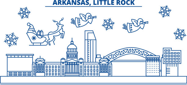 美国阿肯色小岩石冬季城市天际线图片下载