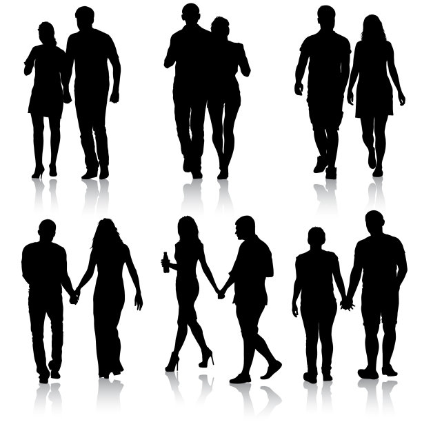 一对男人和女人在白色上剪影图片下载