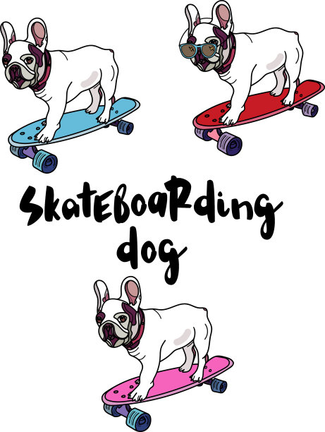 踩滑板的法国斗牛犬图片下载
