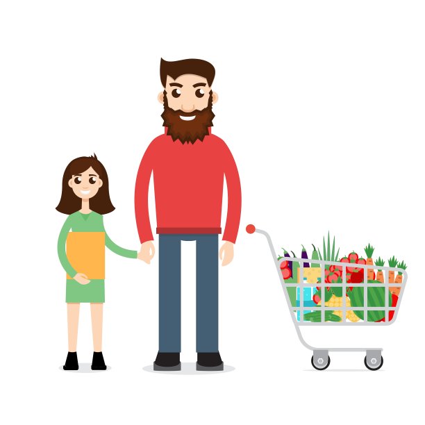家庭购物员推着购物车图片下载