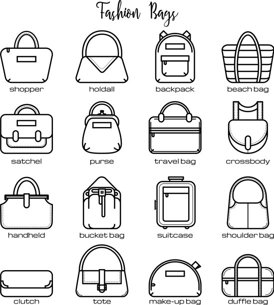 一套黑色和白色的时尚包系列图标图片下载