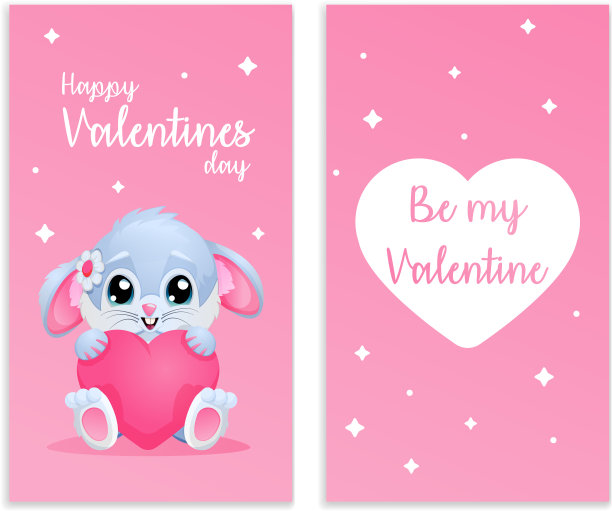 可爱的卡片情人节与兔子和壁炉图片下载