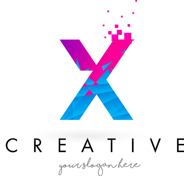 X字母标志与破碎的蓝粉色图片下载