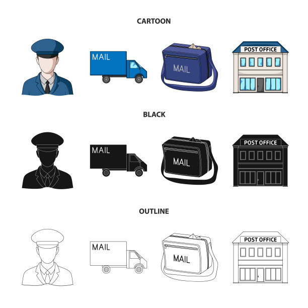邮差在制服邮机里装邮袋图片下载