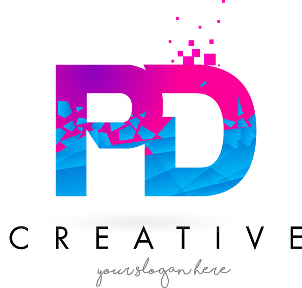 p pd字母标志与破碎的蓝色图片下载