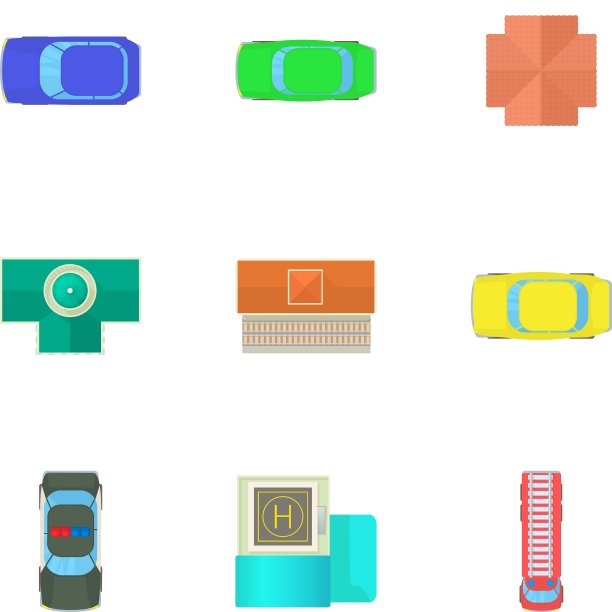 俯视图的汽车图标设置卡通风格图片下载