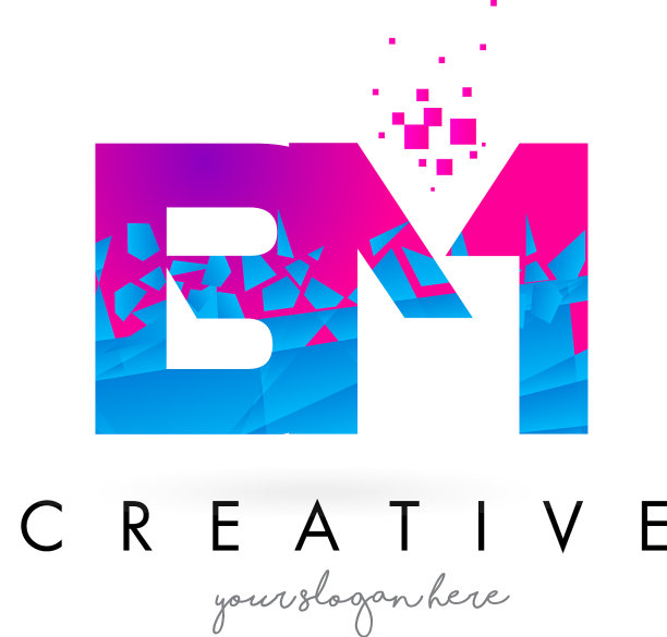 Bm bm字母标志用破碎的蓝色图片下载